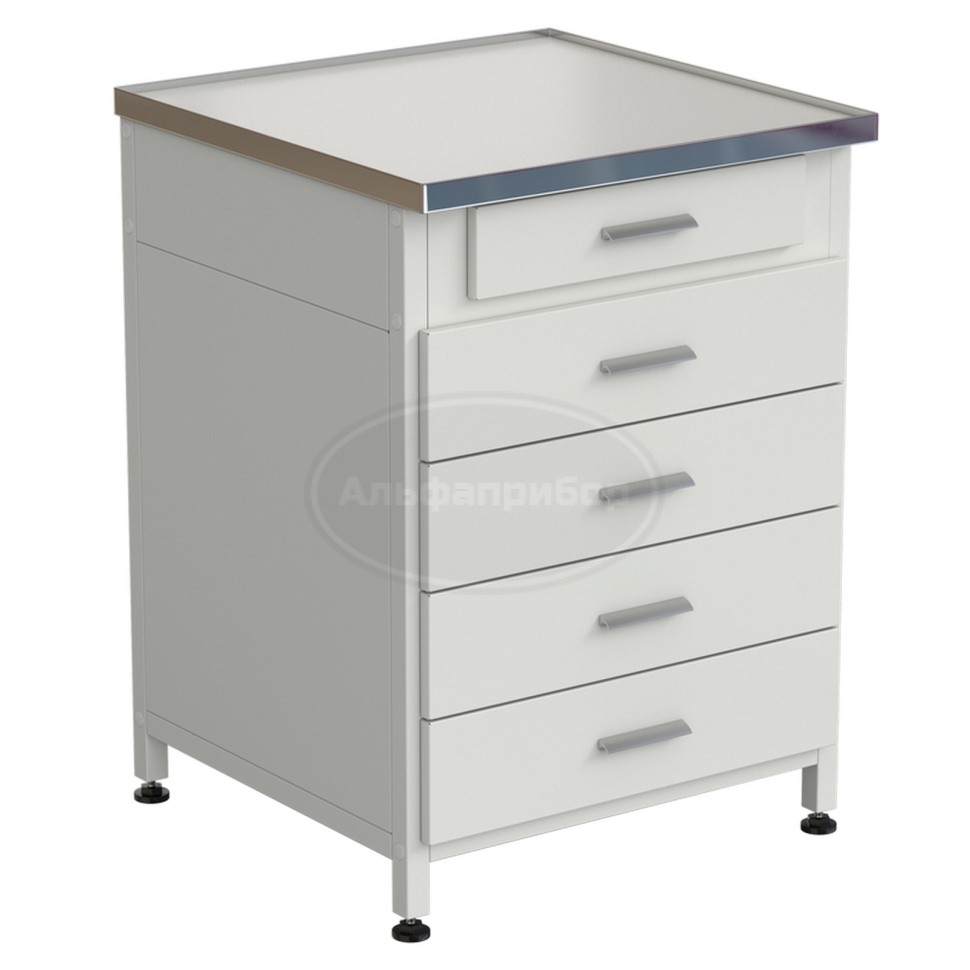 Тумба 5 ящиков 610х610х850 мм, верхний ящик - роликовые направляющие, нижние ящики - направляющие полного выдвижения, Labgrade-лайт