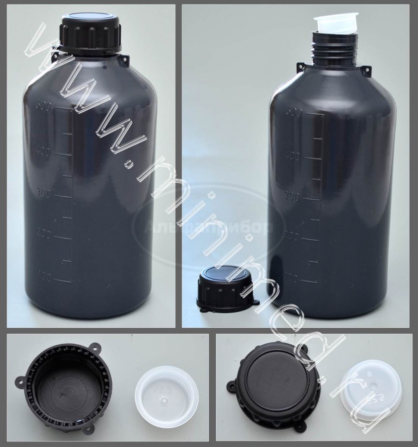 Бутылка градуированная 500мл, с узким горлом, с крышкой, серая, п/эт, LAMAPLAST, упаковка 1/115шт