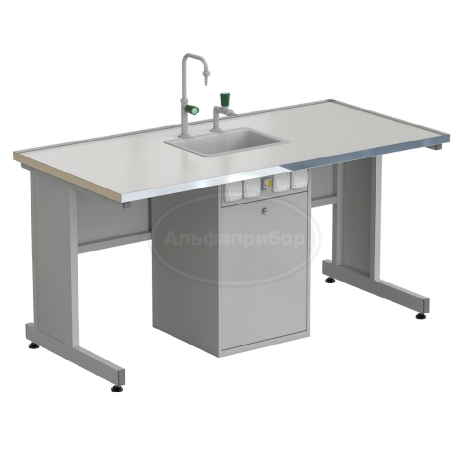 Стол ученический с сервисной стойкой, с электрикой, с подводом воды 1515х750х760 мм, раб. поверхность - Labgrade-лайт