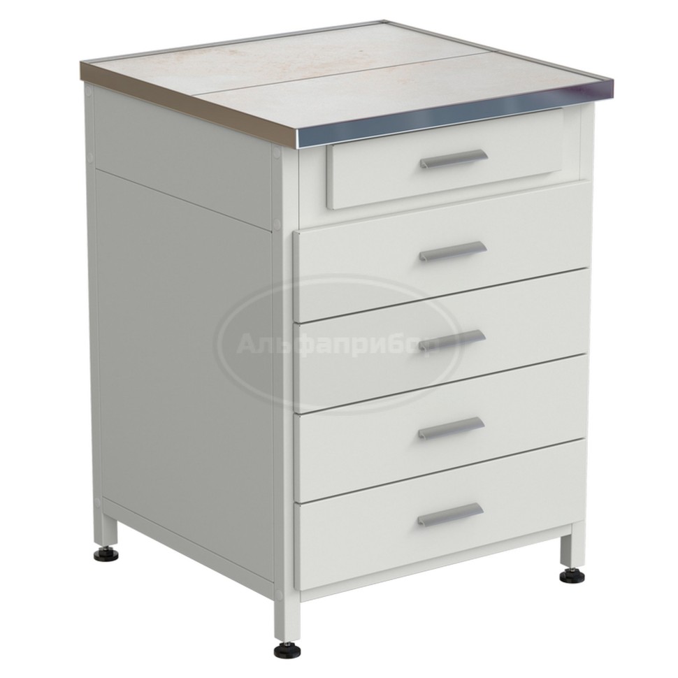 Тумба 5 ящиков 610х610х850 мм, верхний ящик - роликовые направляющие, нижние ящики - направляющие полного выдвижения, керамика