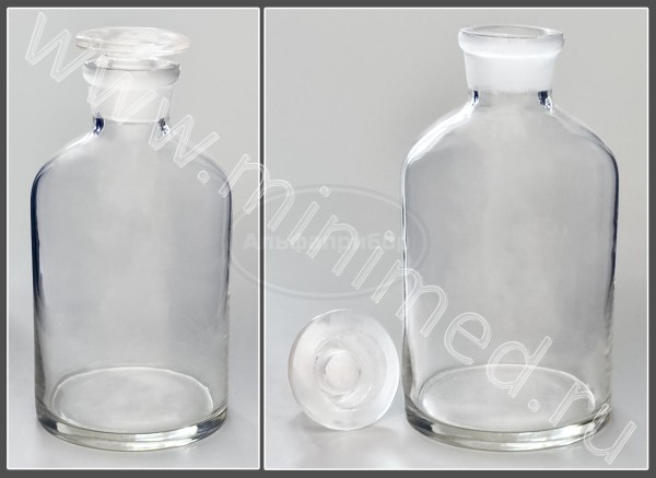 Склянка лабораторная 250мл из светлого стекла с узкой горловиной и притертой пробкой, упаковка 6шт