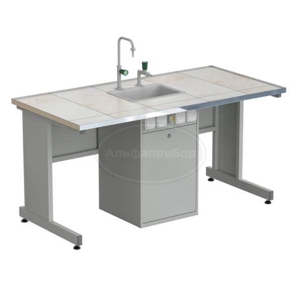 Стол ученический с сервисной стойкой, с электрикой, с подводом воды 1515х750х760 мм, раб. поверхность - керамика