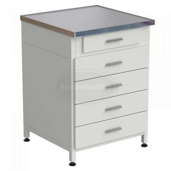 Тумба 5 ящиков 610х610х850 мм, верхний ящик - роликовые направляющие, нижние ящики - направляющие полного выдвижения, монолитный керамогранит