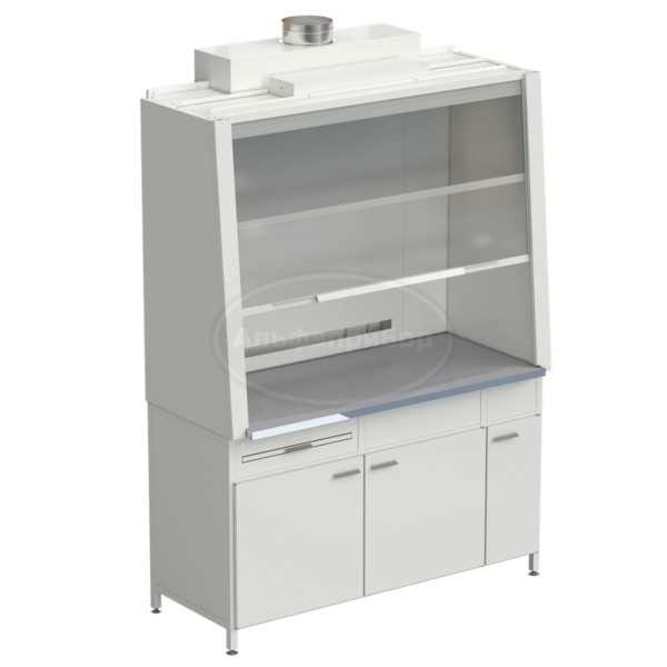 Шкаф вытяжной без подвода воды с ВЗБ светильником 1520х750х2160 мм, раб. поверхность - монолитный керамогранит