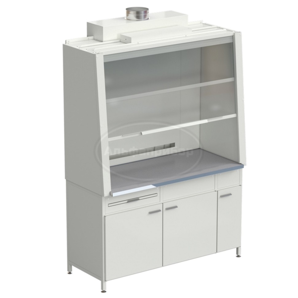 Шкаф вытяжной без подвода воды с ВЗБ светильником 1520х750х2160 мм, раб. поверхность - монолитный керамогранит