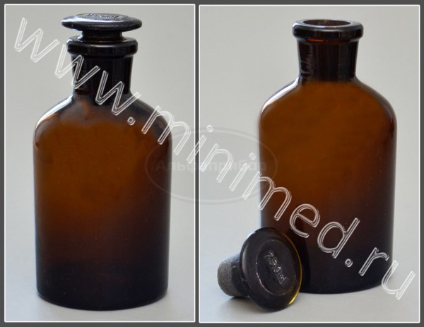 Склянка лабораторная 250мл из темного стекла с узкой горловиной и притертой пробкой упаковка 6/72шт