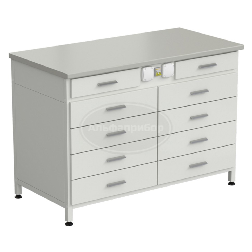 Стол-тумба с электрикой (2 ящика + 4 ящика + 4 ящика) 1200x600x850 мм, раб. поверхность - серый ламинат