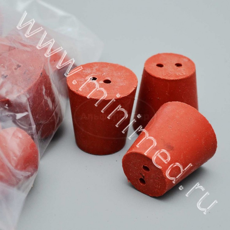 Пробка коническая с 2-мя отверстиями, резиновая, 26/19 мм, h-28мм ...