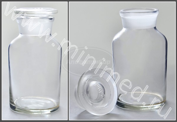 Склянка лабораторная 250мл из светлого стекла с широкой горловиной и притертой пробкой, упаковка 6/ кор.72шт