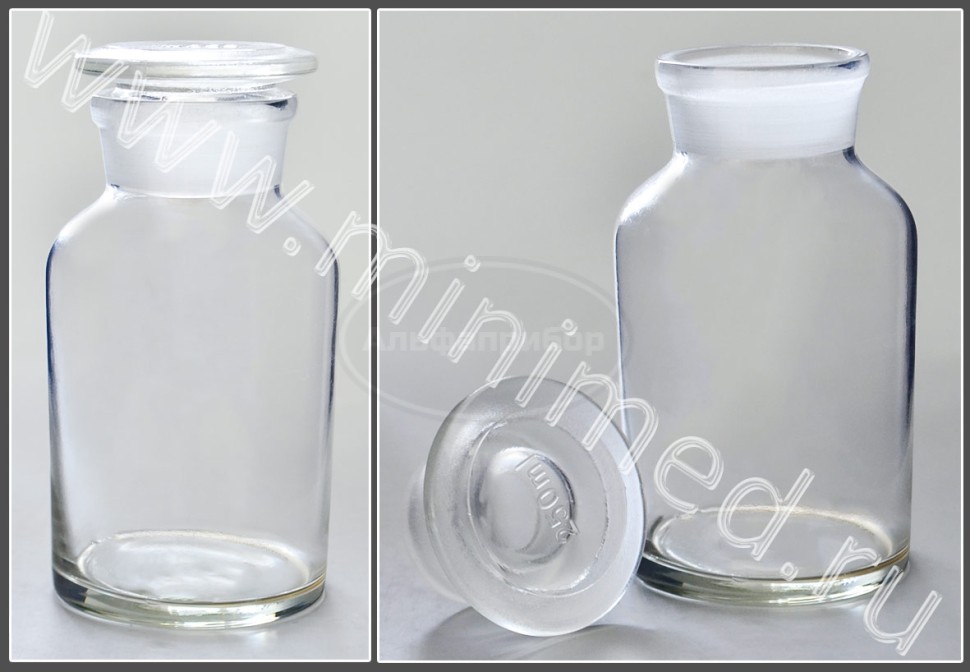 Склянка лабораторная 250мл из светлого стекла с широкой горловиной и притертой пробкой, упаковка 6/ кор.72шт