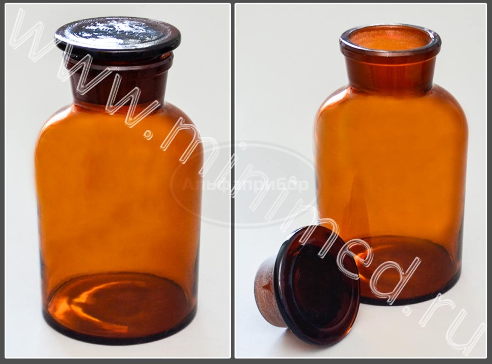 Склянка лабораторная 5000мл из темного стекла с широкой горловиной и притертой пробкой, упаковка 1/6шт