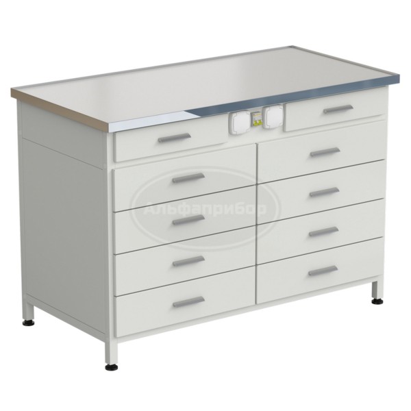 Стол-тумба с электрикой (2 ящика + 4 ящика + 4 ящика) 1212x610x850 мм, раб. поверхность - Labgrade-лайт