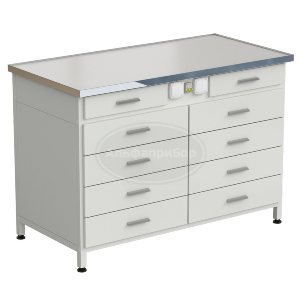 Стол-тумба с электрикой (2 ящика + 4 ящика + 4 ящика) 1212x610x850 мм, раб. поверхность - Labgrade-лайт