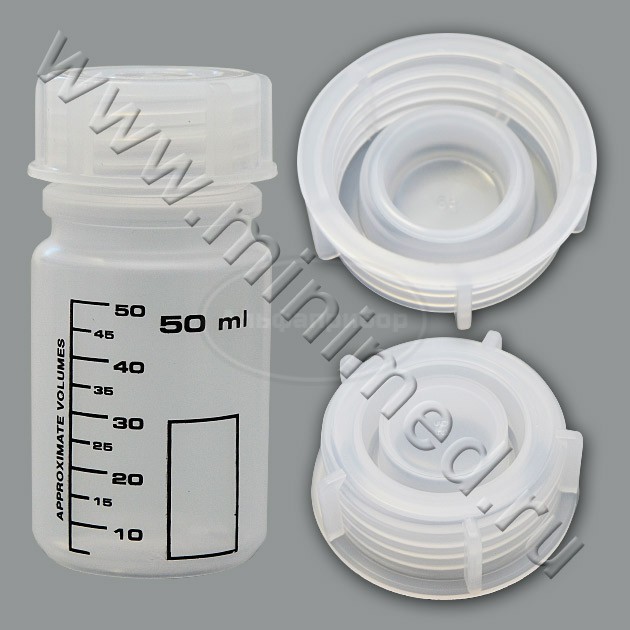 Банка для реактивов 50мл, с черной градуировкой, широкогорлая, с крышкой, LAMAPLAST, упаковка 5шт