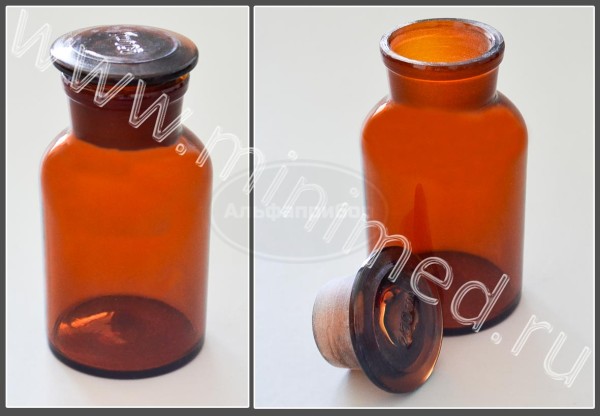 Склянка лабораторная 250мл из темного стекла с широкой горловиной и притертой пробкой, упаковка 6/72, 48шт