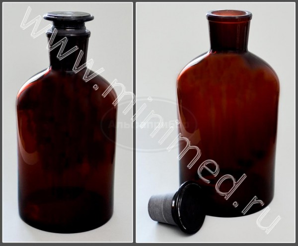 Склянка лабораторная 5000мл из темного стекла с узкой горловиной и притертой пробкой, упаковка 6шт