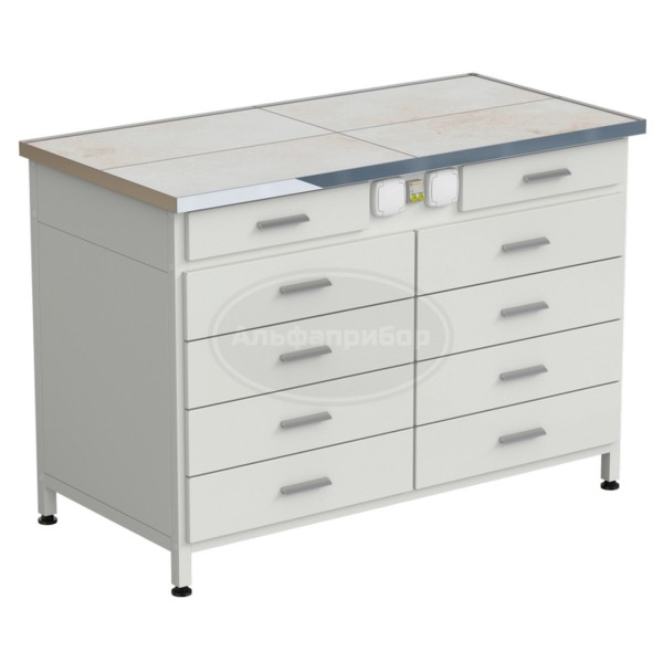 Стол-тумба с электрикой (2 ящика + 4 ящика + 4 ящика) 1212x610x850 мм, раб. поверхность - керамика