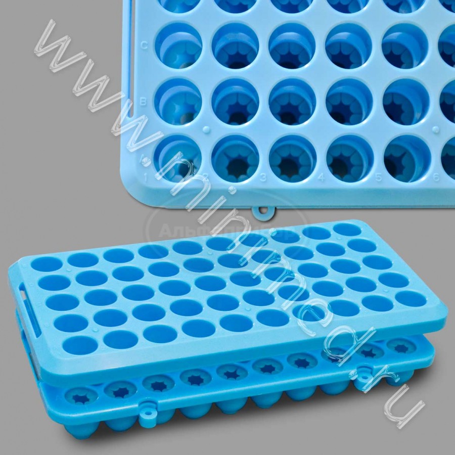 Штатив для пробирок 10-18 мм, 50 гнезд, с силиконовыми фиксаторами