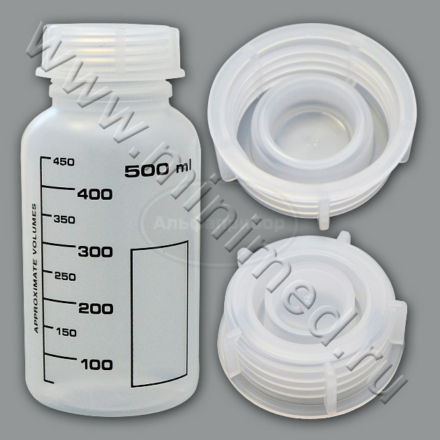 Банка для реактивов 500мл, с черной градуировкой, широкогорлая, с крышкой, п/п, LAMAPLAST, упаковка 1/105шт