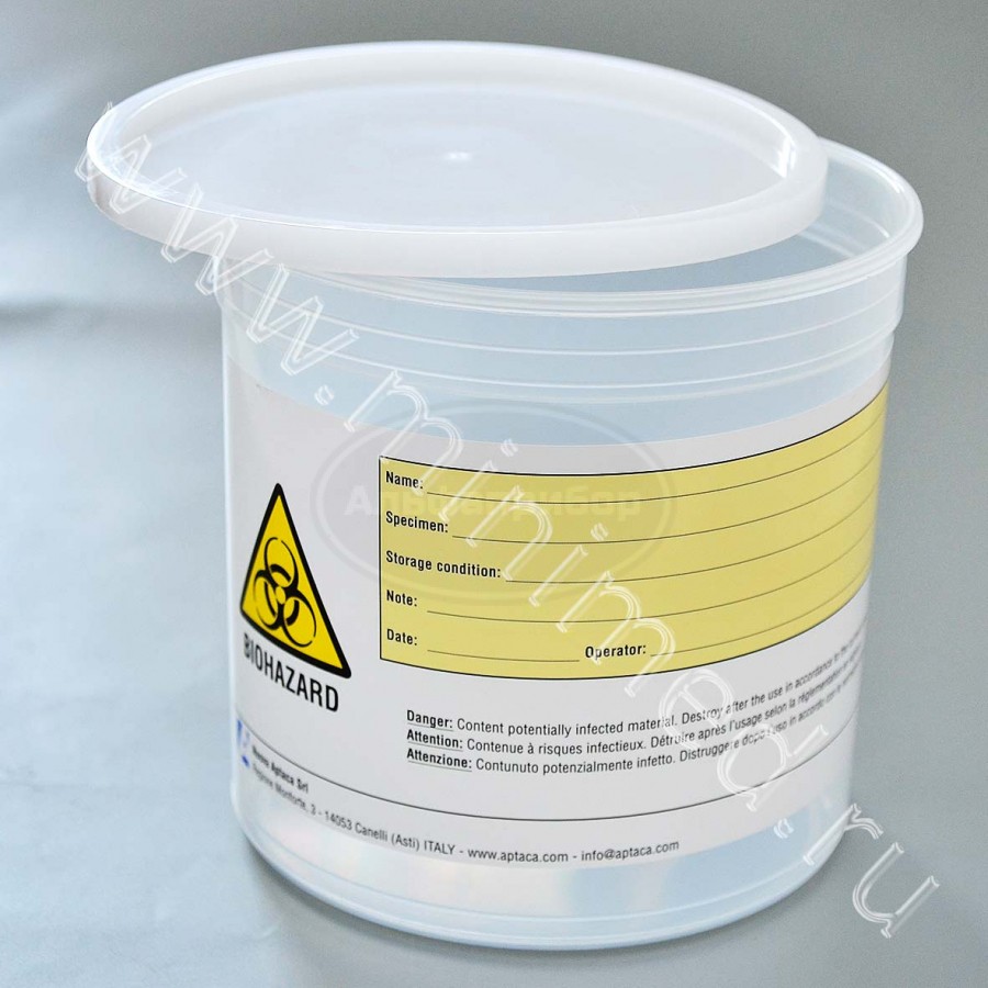 Контейнер для отбора, транспортировки и хранения биологических материалов (для гистологии), 1000мл с защелкивающейся крышкой, с этикеткой., нестерильный, п/п, Aptaca, кор100шт