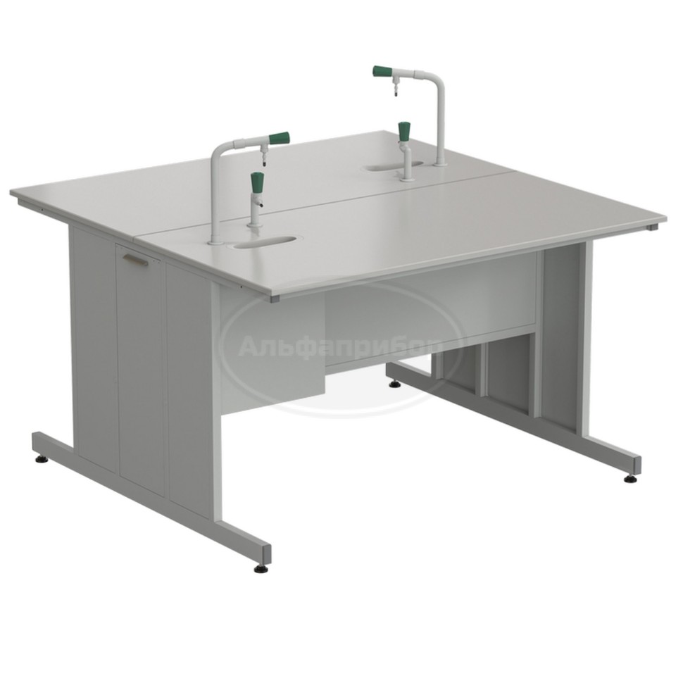 Стол островной с подводом воды 1500х1500х900 мм (2 комплекта, кран TOF), раб. поверхность - Durcon