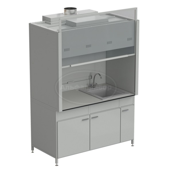 Шкаф вытяжной с мойкой из СП и смесителем с ВЗБ светильником 1500х900х2145 мм, раб. поверхность - Labgrade