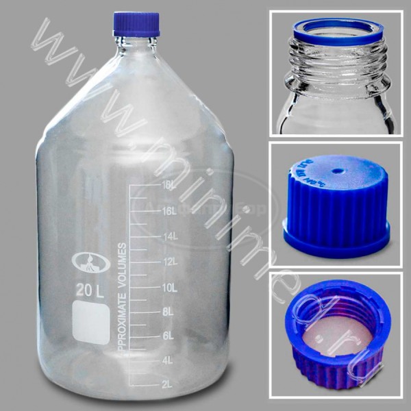 Банка лабораторная стеклянная 20 л, с делениями с навинчивающейся крышкой, светлое стекло