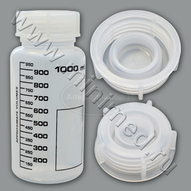Банка для реактивов 1 л, с черной градуировкой, широкогорлая, с крышкой, п/п, LAMAPLAST, упаковка 1/50шт