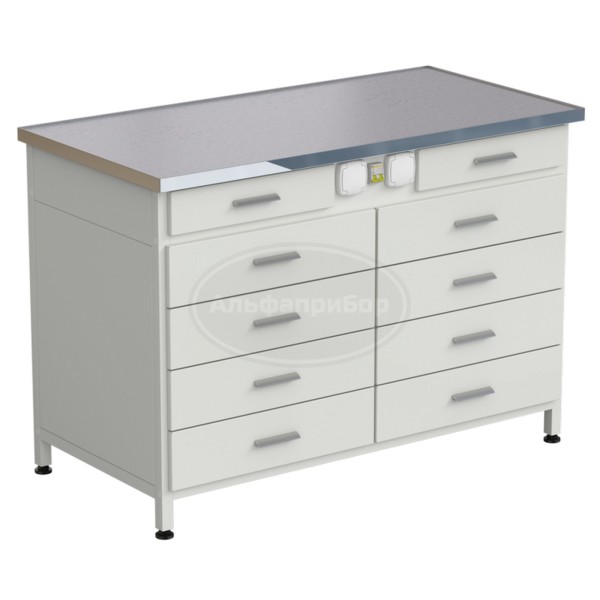 Стол-тумба с электрикой (2 ящика + 4 ящика + 4 ящика) 1212x610x850 мм, раб. поверхность - монолитный керамогранит