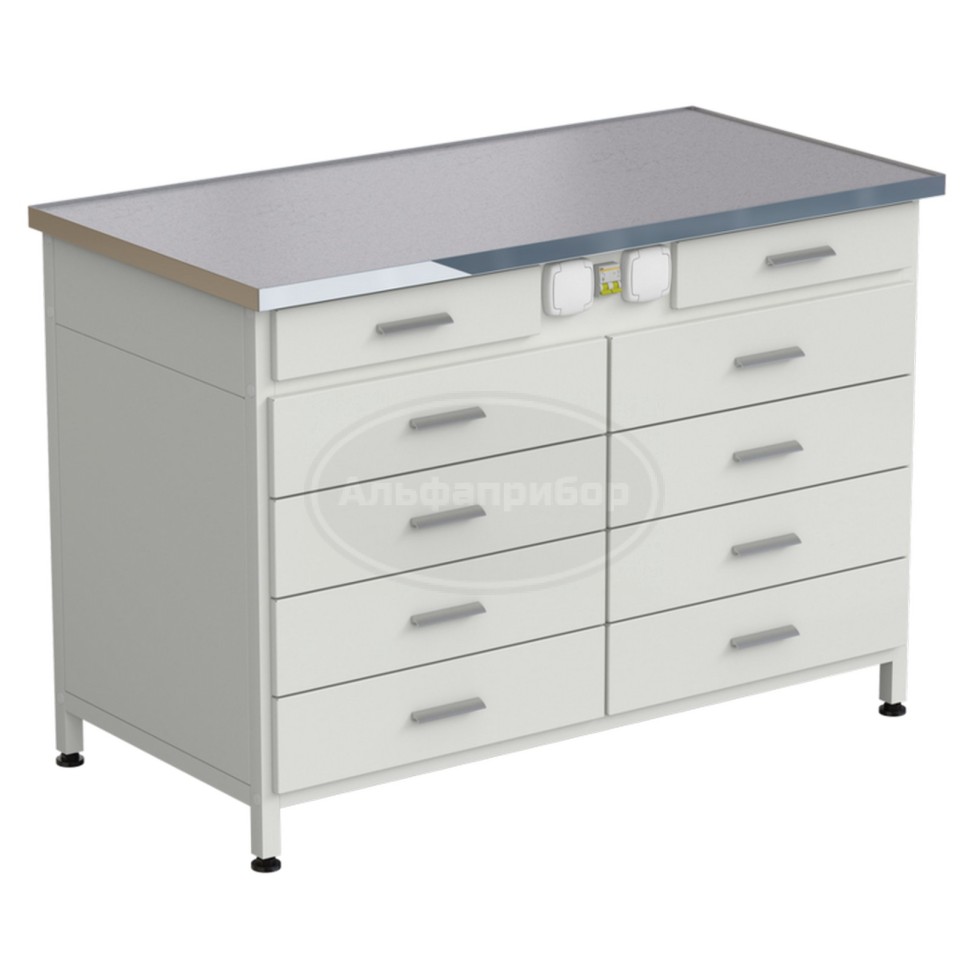 Стол-тумба с электрикой (2 ящика + 4 ящика + 4 ящика) 1212x610x850 мм, раб. поверхность - монолитный керамогранит