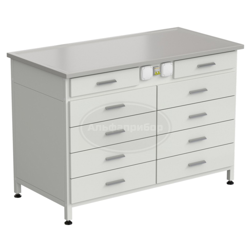 Стол-тумба с электрикой (2 ящика + 4 ящика + 4 ящика) 1213x613x850 мм, раб. поверхность - Durcon с бортиком