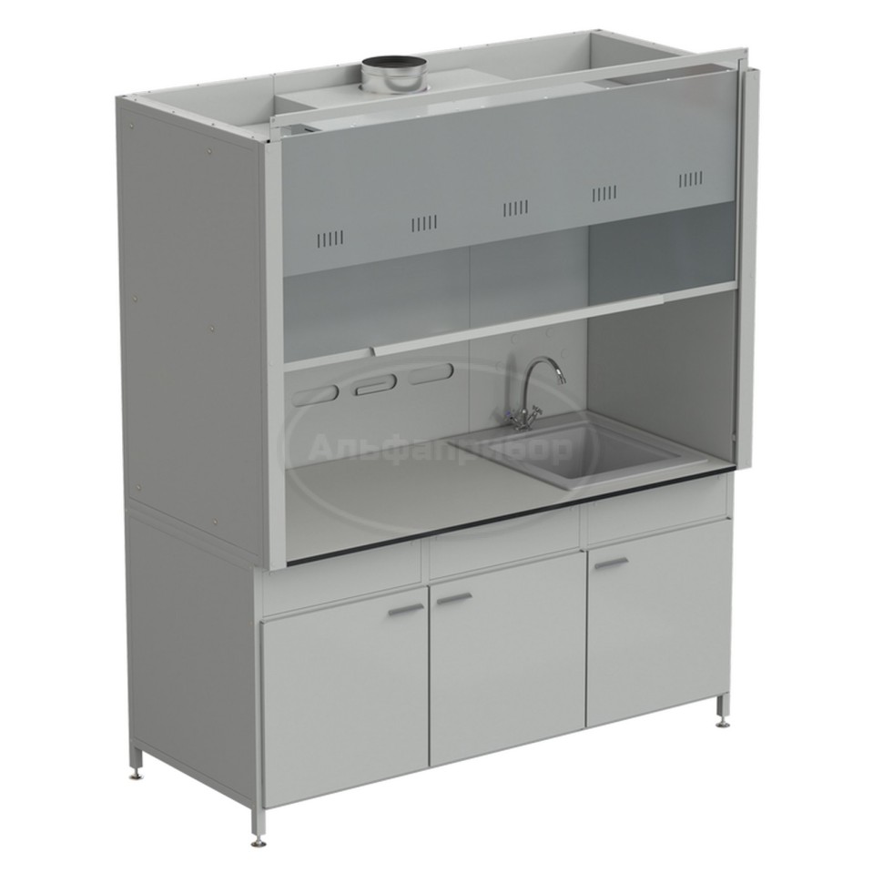 Шкаф вытяжной с мойкой из СП и смесителем с ВЗБ светильником 1800х900х2145 мм, раб. поверхность - Labgrade