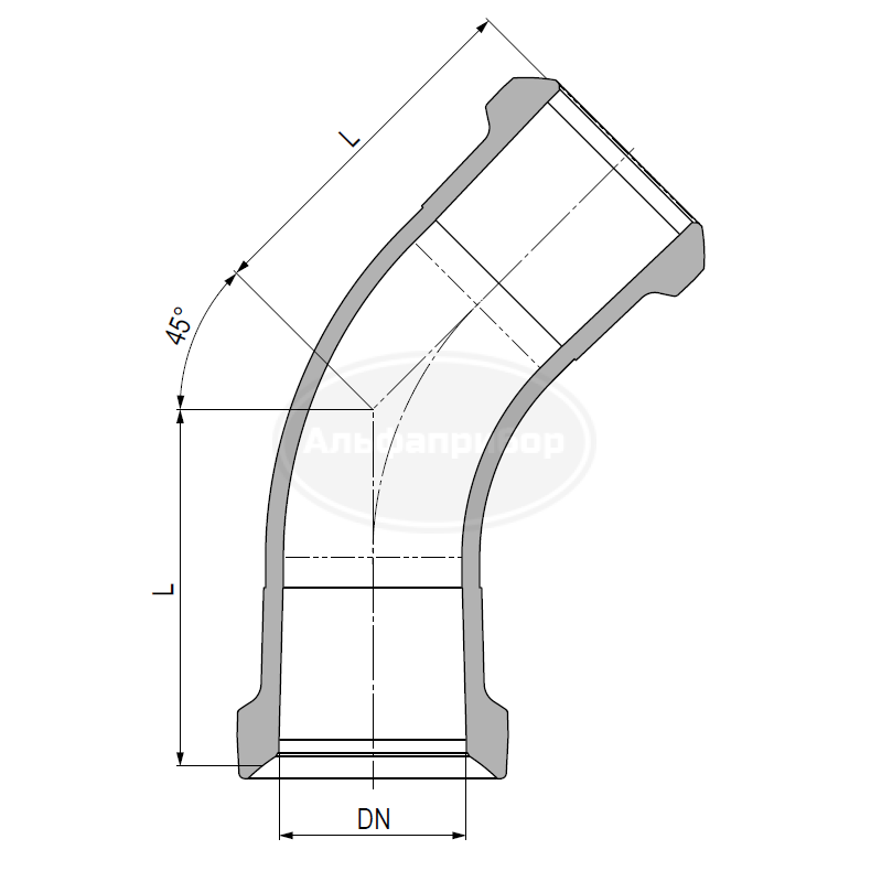 Отвод 45 градусов KZA/KZB DN=100мм L=175мм W=1,9кг