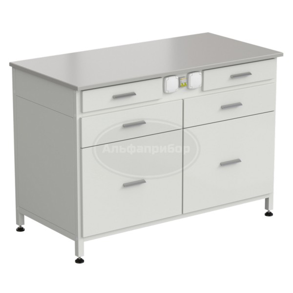 Стол-тумба с электрикой 1200x600x850 мм, 2 ящика + 2 ящика + 2 ящика, раб. поверхность - Durcon