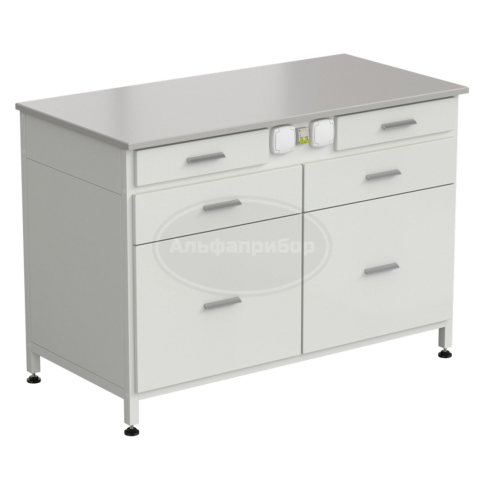 Стол-тумба с электрикой 1200x600x850 мм, 2 ящика + 2 ящика + 2 ящика, раб. поверхность - Durcon