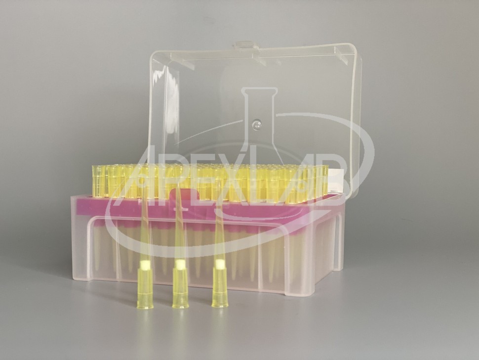 Наконечники для дозаторов с фильтром (без ДНКаз, РНКаз) в штативе 100 мкл желтые (96 шт.)