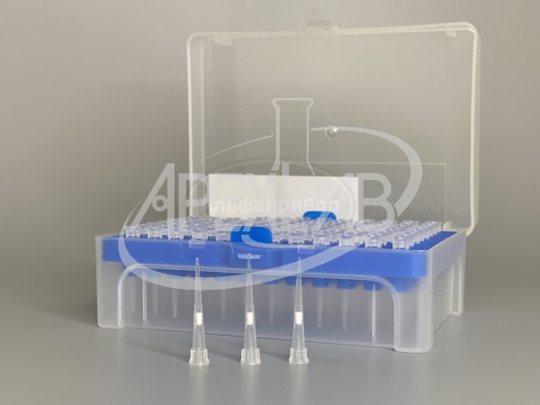 Наконечники для дозаторов с фильтром (без ДНКаз, РНКаз) в штативе 0,5-10 мкл бесцветные (96 шт.)