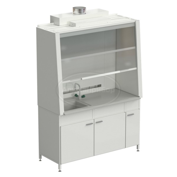 Шкаф вытяжной с одной мойкой из D и ВЗБ светильником 1520х750х2160 мм, раб. поверхность - Durcon