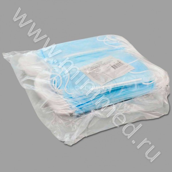 Маска 3-х слойная на резинках, упаковка 100шт