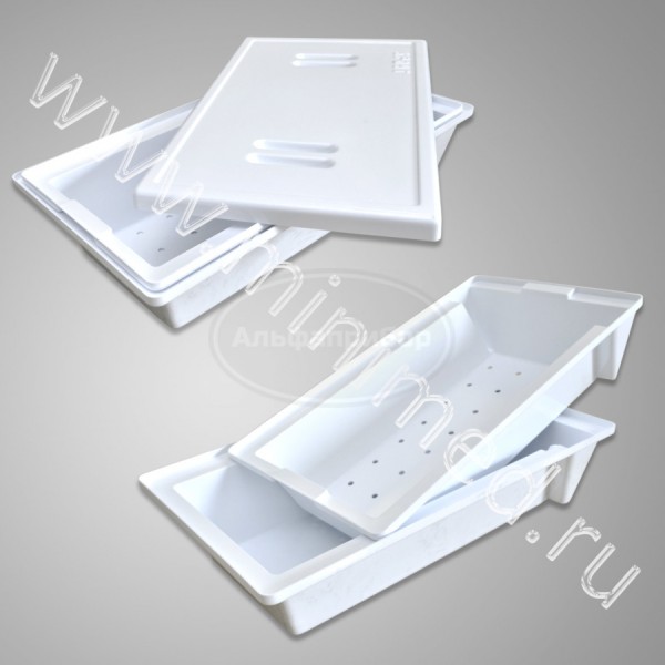 Контейнер полимерный с перфорированным поддоном и крышкой для предстерилизационной очистки, химической дезинфекции и стерилизации медицинских изделий, КДС-20