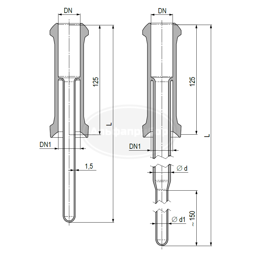 Рубашка для термометра KZA DN=25мм KZB DN1=25мм L=225мм