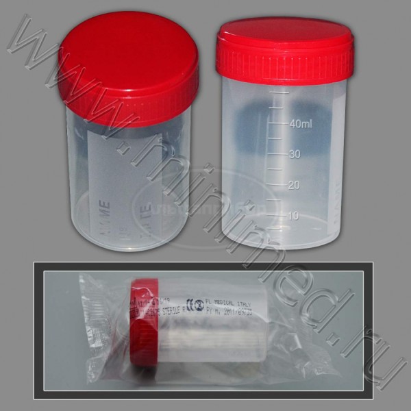 Контейнер лабораторный для взятия проб, 60мл с завинчивающейся крышкой, стерильный, п/п, FL medical, индивидуальная упаковка /кор.500шт