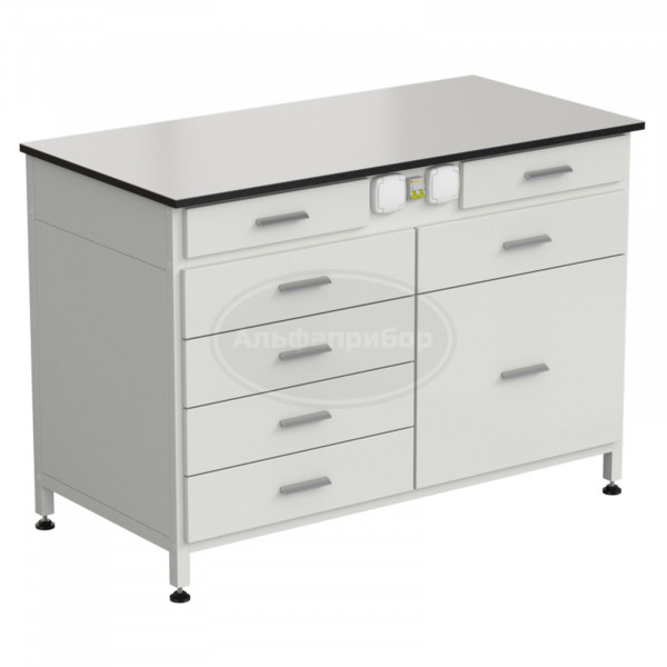 Стол-тумба с электрикой 1200x600x850 мм, 2 ящика + 4 ящика + 1 малый + 1 большой, раб. поверхность - Labgrade