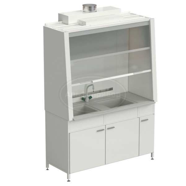 Шкаф вытяжной с двойной мойкой и ВЗБ светильником 1520х750х2160 мм, раб. поверхность - Durcon