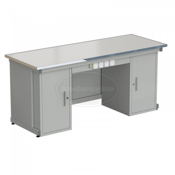 Стол демонстрационный с двумя напольными тумбами, с электрикой 2000х750х900 мм, раб. поверхность - Labgrade-лайт (арт. 56.0573.10.18)