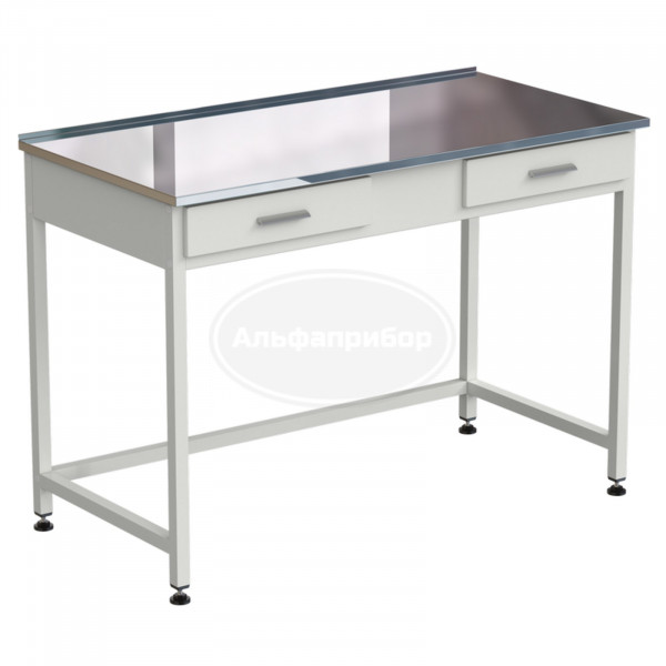Стол лабораторный с 2 ящиками 1200х600х850 мм, раб. поверхность - нержавеющая сталь