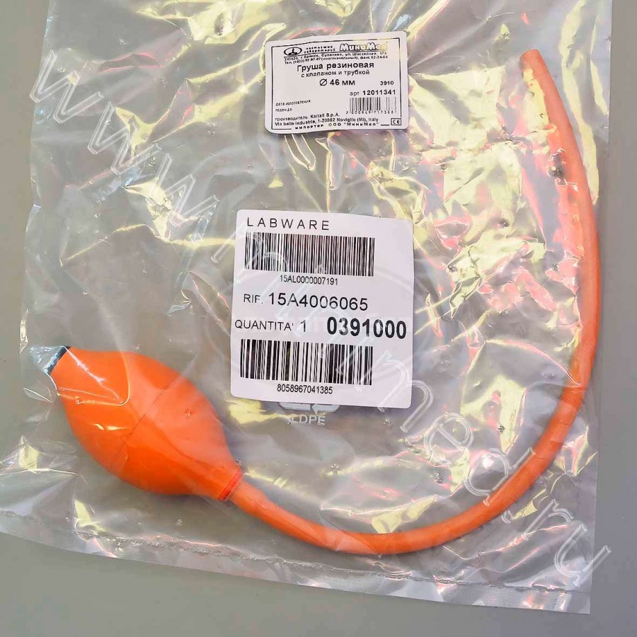 Груша резиновая с клапаном и трубкой, d-46мм, Kartell, упаковка 1шт