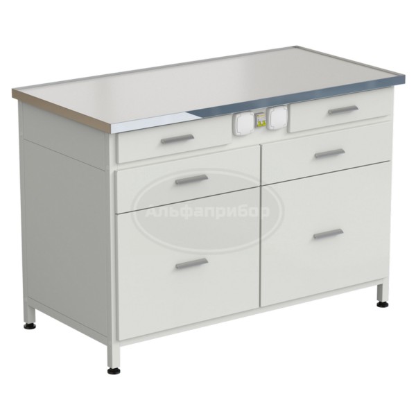 Стол-тумба с электрикой 1212x610x850 мм, 2 ящика + 2 ящика + 2 ящика, раб. поверхность - Labgrade-лайт