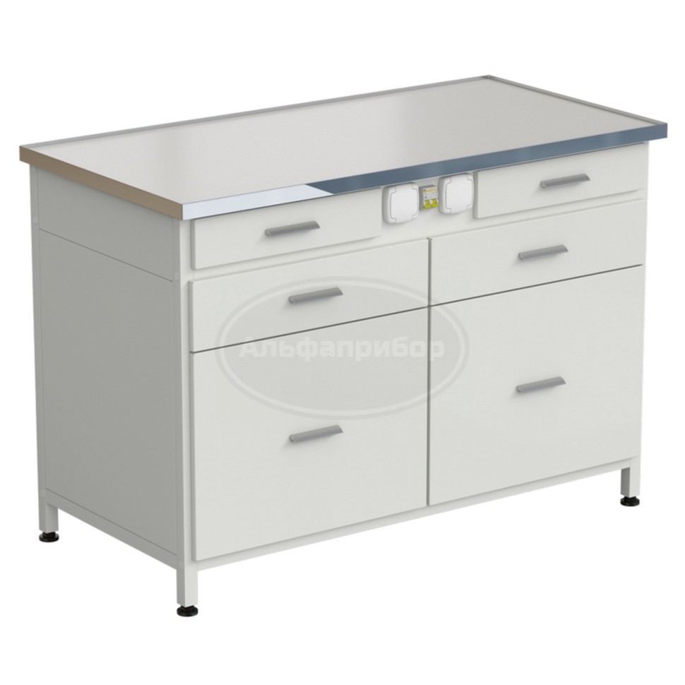 Стол-тумба с электрикой 1212x610x850 мм, 2 ящика + 2 ящика + 2 ящика, раб. поверхность - Labgrade-лайт