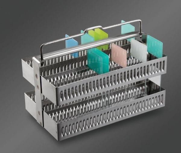 Штатив для окраски микропрепаратов на 60 стекол 25х75х1-1.8 мм (вертикальная установка) нержавеющая сталь